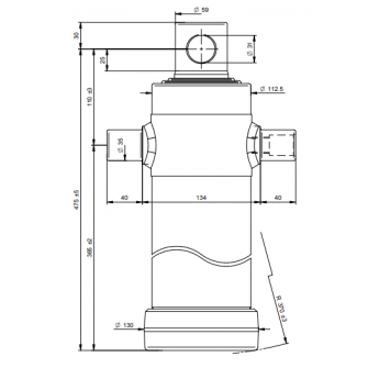 Teleskopski cilinder 3 stopnje 8 ton 1043 mm z luknjo 3035F